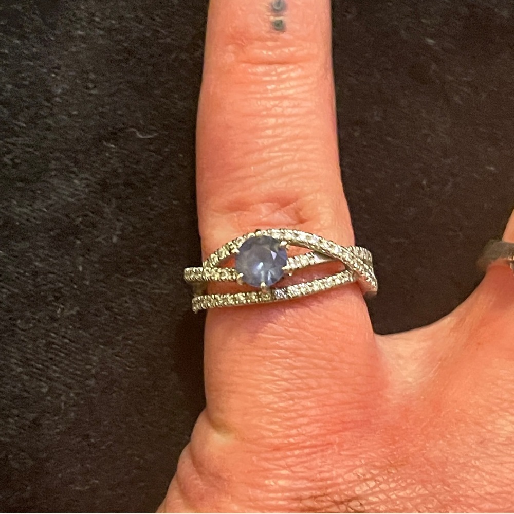 14k white gold sapphire engagement ring. Size 6